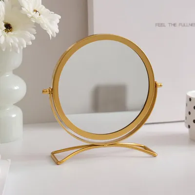 Runder Tischspiegel mit Standfuß, gold, 14,5 cm Ø