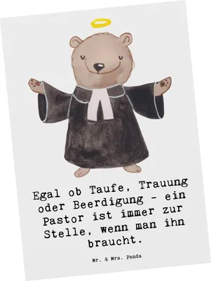 Produktbild von Mr. & Mrs. Panda Postkarte Pastor Begleiter - Weiß - Geschenk, Seelsorge, Ansichtskarte, Berufsliebe, personalisierte Geschenke, Beerdigung, Trauerfeier, Postkarten