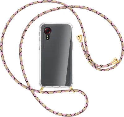 Produktbild von Handykette Backcover-Schutzhülle mit Band (Metall goldfarben) für Samsung Galaxy Xcover 5 (G525) - rosa Karo