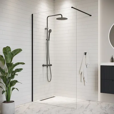 Zdjęcie produktu dla Badplaats Ścianka Prysznicowa Florida 100 x 200 cm - Czarny - Kabina Walk-In Szkło Bezpieczne 8 mm