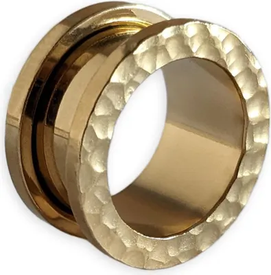 Produktbild von viva-adorno 1 Stück 10mm Flesh Tunnel Plug Edelstahl gehämmert Schraubtunnel Gewinde gedengelt 6-16mm Z562 gold