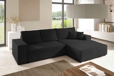 Produktbild von 3 Sitzer Ecksofas in L-Form ANTONIO NEW L 294x185cm, Ottomane rechts/links, Schlaffunktion & Bettkästen, Eckarniutur, Bezug - Cord in Schwarz