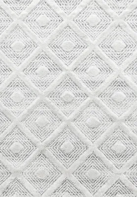 Image de Teppium Tapis Couloir 80x150 cm Crème Effet 3D Haut Bas Shaggy Scandinave Motif Losanges Moderne Doux Entretien Facile Entrée Cuisine