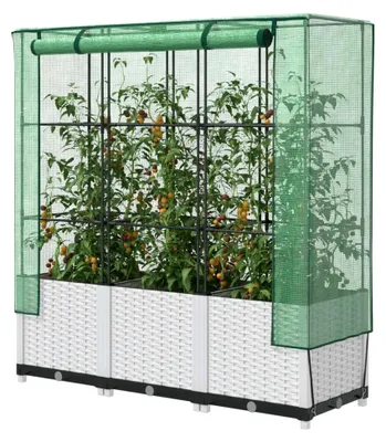 Produktbild von Hochbeet mit Gewächshausabdeckung in Rattanoptik 120x40x138cm