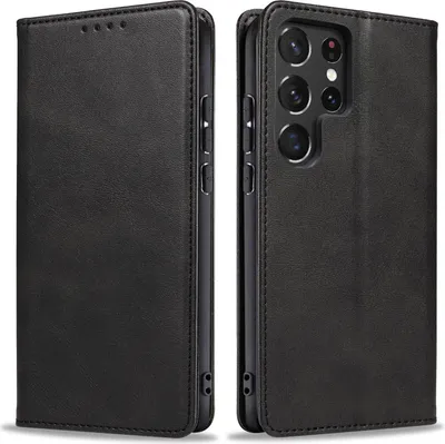 Produktbild von Handyhülle für Samsung Galaxy S23 Ultra Kunstleder Flip Cover Hülle Handytasche Case Kartenfach Farbe: Schwarz