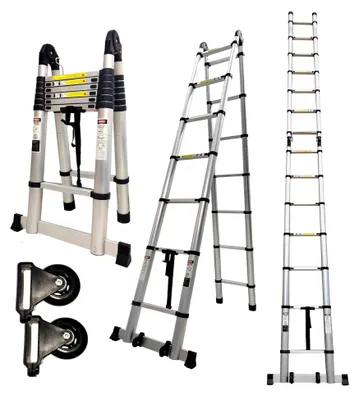 Produktbild von Aluminium Mehrzweckleiter Klappleiter 5,8 m Teleskopleiter mit Rad (2,9 + 2,9), 2-in-1 Klappleiter Stehleiter Ausziehleiter, Haushaltsleiter mit 150 kg Tragfähigkeit EN131