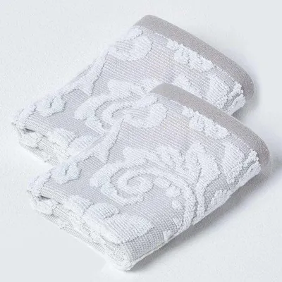 Zdjęcie produktu dla Zestaw Azomor® zawierający 2 luksusowe myjki z miękkiej tureckiej bawełny w wzorze adamaszku, 30 x 30 cm