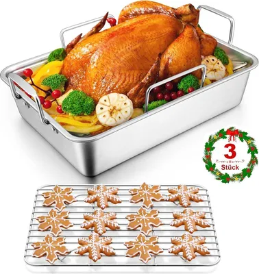 Zdjęcie produktu dla Naczynie żaroodporne ze stali nierdzewnej zestaw 3 35,8x26,7x9cm do indyków lasagne