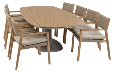 Produktbild von 9-teiliges Garten-Set | 8 Felline Gartenstühle (Akazie) | 260 cm Tower Gartentisch (Camel)