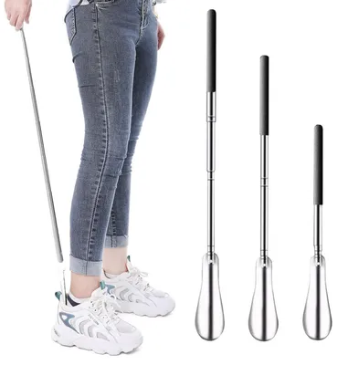 Produktbild von Schuhlöffel Langer Griff Metall Edelstahl Teleskop | für Senioren & Stiefel