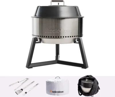 Produktbild von Solo Stove Ultimate Grill 55,9 cm Kochfläche 74,7 cm Höhe Holzkohlegrill Edelstahl tragbar Bonfire Kugelgrill Deckel Outdoor Camping BBQ Zubehör Grill
