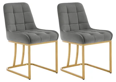 Zdjęcie produktu dla Zestaw dwóch ergonomicznych krzeseł do jadalni, obitych tkaniną, z metalową konstrukcją, bez podłokietników, w kolorze ciemnoszarym