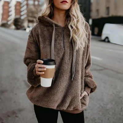 Produktbild von Sherpa-Pullover für Damen, warme Winter-Tunika-Oberteile, Sweatshirts