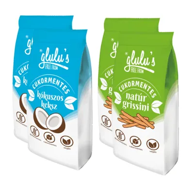 Produktbild von 4 x 70g Glulu's FreeFrom Kekse ohne Zuckerzusatz / glutenfrei / Gebäck / vegan / Grissini / Teegebäck