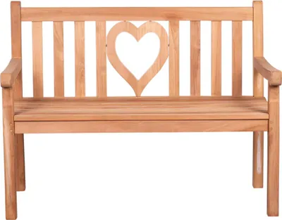 Produktbild von deVries Gartenbank "WOODIE" Herz Teakholz mit Herz Gravur Rückenlehne 120x60x89cm
