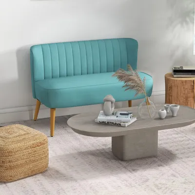 Produktbild von 2-Sitzer-Sofa Retrodesign, Federkern-Polsterung, Couch Polyesterbezug, Grün | 117 x 56,5 x 77 cm | 20 cm Polsterung | bis 150 kg