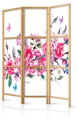 Produktbild von Muralo Japanischer PARAVENT 3-teilig Raumteiler klappbar PREMIUM-Vliesleinwand BUNTE BLUMEN für Schlafzimmer 135cmx172cm