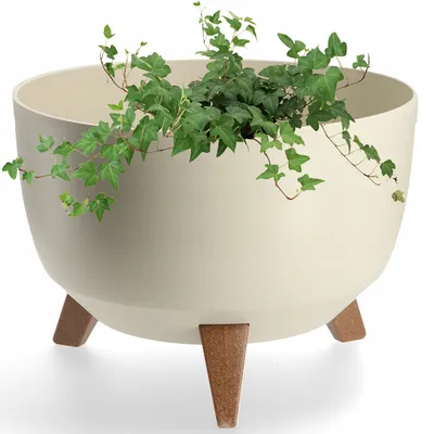 Produktbild von KADAX Kunststoff Blumentopf "Luri", Blumenkübel mit drei Einsteckstützen, Baumwollfarbe, 33 cm