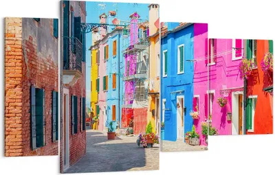 Produktbild von Bild auf Leinwand - Leinwandbild - Straße Haus Blumen - 120x70cm - Wand Bild - Wanddeko - Leinwanddruck - Bilder - Kunstdruck - Wanddekoration - Leinwand bilder - Wandkunst - DL120x70-3825
