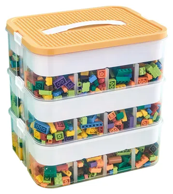 Image de Boîte de rangement avec couvercle, transparente, empilable, à trois compartiments, en carton, orange