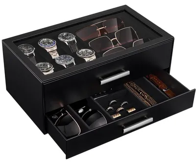 Produktbild von Uhrenbox Schmuckkassette Uhrenkoffer - 6 Uhren - 5 Sonnenbrillen - Schwarz - Für Herren