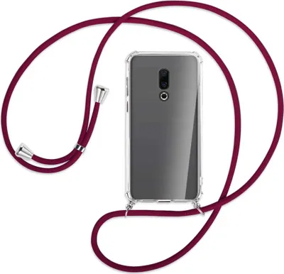 Produktbild von Handykette Backcover-Schutzhülle mit Band (Metall silberfarben) für Meizu 16 (M882Q) - dunkelrot