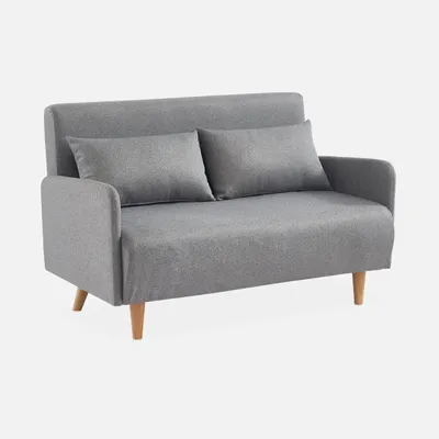 Produktbild von sweeek Schlafsofa, Hellgrau, 2-Sitzer, Skandinavisch, Eukalyptus, mit Schlaffunktion, 6-fach verstellbarer Rückenlehne, abnehmbaren Armlehnen, integrierten Zusatzfüßen, ideal für kleine Räume, inklusive 2 Kissen