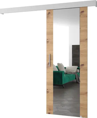 Produktbild von MEBLE KRYSPOL  Schiebetürsystem SALWADOR 2 mit Schienenabdeckung und Spiegel, Einbautüren, 90x204cm, Artisan