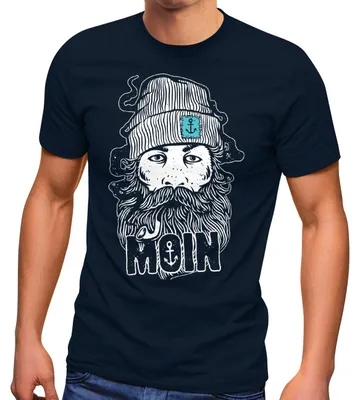 Produktbild von Herren T-Shirt Moin Kapitän Bart Anker Nordisch Nordmann Norddeutsch Print Aufdruck Fashion Streetstyle Neverless® navy S