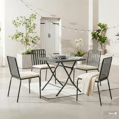 Produktbild von home24 Gartenessgruppe - 5-teilig - Stahl - Anthrazit