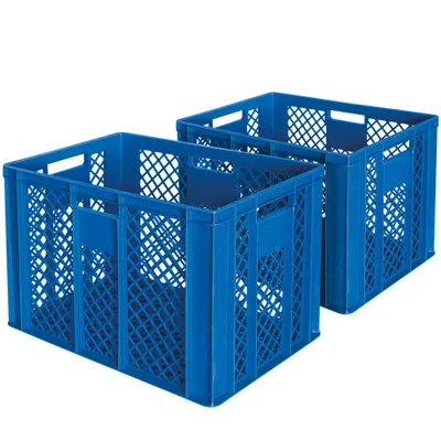 Produktbild von 2x Eurobehälter/Bäckerkiste, LxBxH 600 x 400 x 410 mm, lebensmittelecht, Boden und Wände durchbrochen, blau