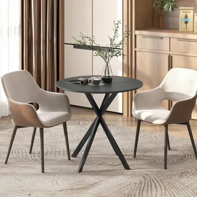 Produktbild von SUGIFT Küchentisch rund, Runder Esstisch Schwarz, Spanplatte Stahl-Gestell, Schwarz | platzsparend | für 2–4 Personen | 80 x 75 cm