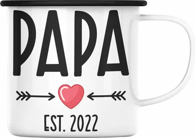 Produktbild von Trendation - Du Wirst Papa 2022 Emaille Tasse Geschenk Schwangerschaft Verkünden Vater Überraschung Baby Emaille Emaille Tasse Vater 2022 (Schwarz)
