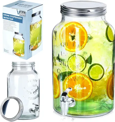Obrázek produktu pro Vilde skleněný džbán s výčepním kohoutkem dávkovač nápojů skleněná láhev se skleněným výčepním kohoutkem 5,5 litru