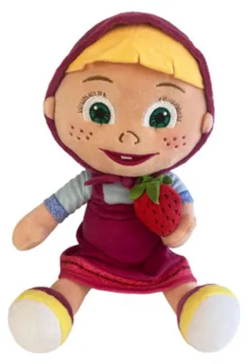 Produktbild von PTS SRL Masha und der Bär Plüschtier Masha sitzend mit Erdbeere – weiche Sammelfigur inspiriert aus der TV-Serie – Höhe 25 cm – mehrfarbig – MASHA 25cm mit Erdbeere