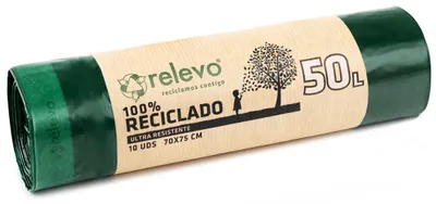 Produktbild von Relevo 100% recycelte Müllsäcke 50L extra robust 10 Beutel umweltfreundlich