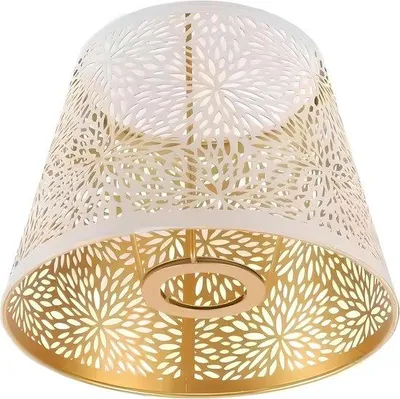 Image de Lampe moderne à culot E27/E26 - Abat-jour en métal blanc avec motif floral - Dimensions : 13 x 19 x 15 cm - Lampe de salon en métal