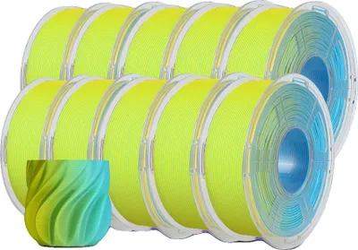 Immagine prodotto di filamento per stampante 3D, materiale PLA, diametro 1,75 mm, giallo-ciano