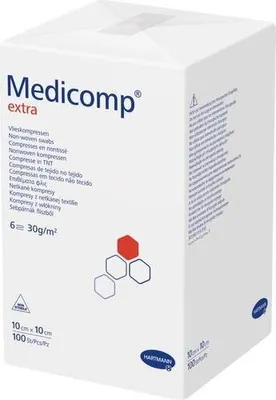 Produktbild von Medicomp Extra Vliesstoffkompressen 10 cm x 10 cm unsteril, 100 St. Kompressen