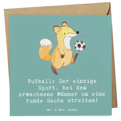 Produktbild von Mr. & Mrs. Panda Grußkarte Fußballspiel - Meeresbrise - Geschenk, Sportler, Glückwunschkarte, faltkarte, Sport, Männer, anlasskarte, Fußball, Humor, Geschenke, Teamsport