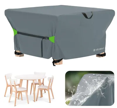 Immagine prodotto di Copertura impermeabile e resistente al vento per mobili da giardino, colore grigio, dimensioni 125x125x74 cm, tessuto Oxford 420D