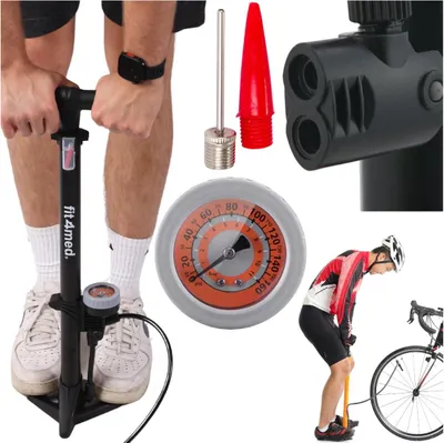 Productafbeelding van FIT4MED | Voetpomp voor fiets - 59 cm - Manometer 11 bar - Stabiele basis - Geschikt voor ventielen SV, FV