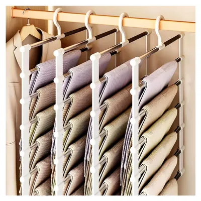 Produktbild von Hosenbügel Platzsparend, 4 Stück Mehrstöckiger Kleiderbügel Hosen Bügel Faltbare Kleiderbügel für Kleiderschrank Kleidung, Handtücher, Schals, Jeans