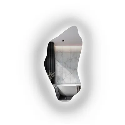 Image de Alfaram Miroir mural organique PIENA LED 100 x 200 , de forme irrégulière, pour la salle de bains ou le salon, Image générée par une IA