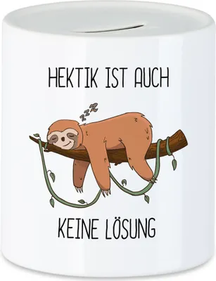 Produktbild von Hektik ist auch keine Lösung Spardose Lustig Spruch Ironie Faultier Geschenk Bürokollegen