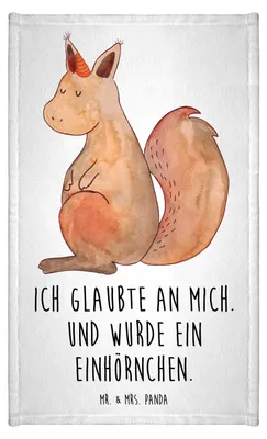 Produktbild von Mr. & Mrs. Panda Handtuch Einhorn Glauben - Weiß - Geschenk, Eichhorn, Einhörnchen, badezimmer, gäste wc, Gästehandtuch 30x50, Gästetuch, Kleines, Eichhörnchen, Einhörner