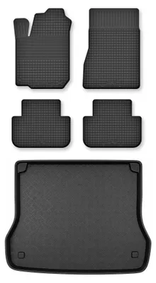 Image de Tapis en caoutchouc + bac de coffre pour Citroen C5 I 2001-2008 (break) – 5 pièces, noirs, semi-universel, adapté