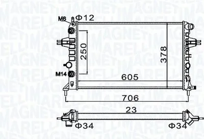 Zdjęcie produktu dla MAGNETI MARELLI 350213158200 Chłodnica wody Chłodnica silnika do OPEL ZAFIRA B (A05) Astra G CC (T98) Zafira A (T98) Astra G Caravan (T98)