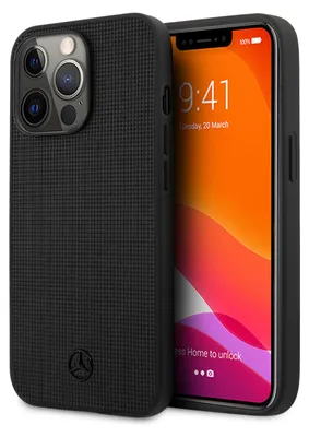 A black iPhone 13 Pro/13 case is shown next to an iPhone displaying its lock screen.