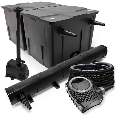 Obrázek produktu pro Kompletní sada Wiltec: CBF-350B jezírkový filtr do 60000 l, NEO10000 jezírkové čerpadlo 10000l/h 80W, CUV-272 jezírkový odkalovač 72W, 25m jezírková hadice 25 mm, HJ-943 fontána 800l/h 16W
